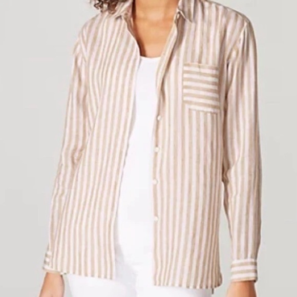 J Jill Love Linen 100% Linen Button Front Shirt Long Sleeve in Sandbar Medium - Picture 13 of 13